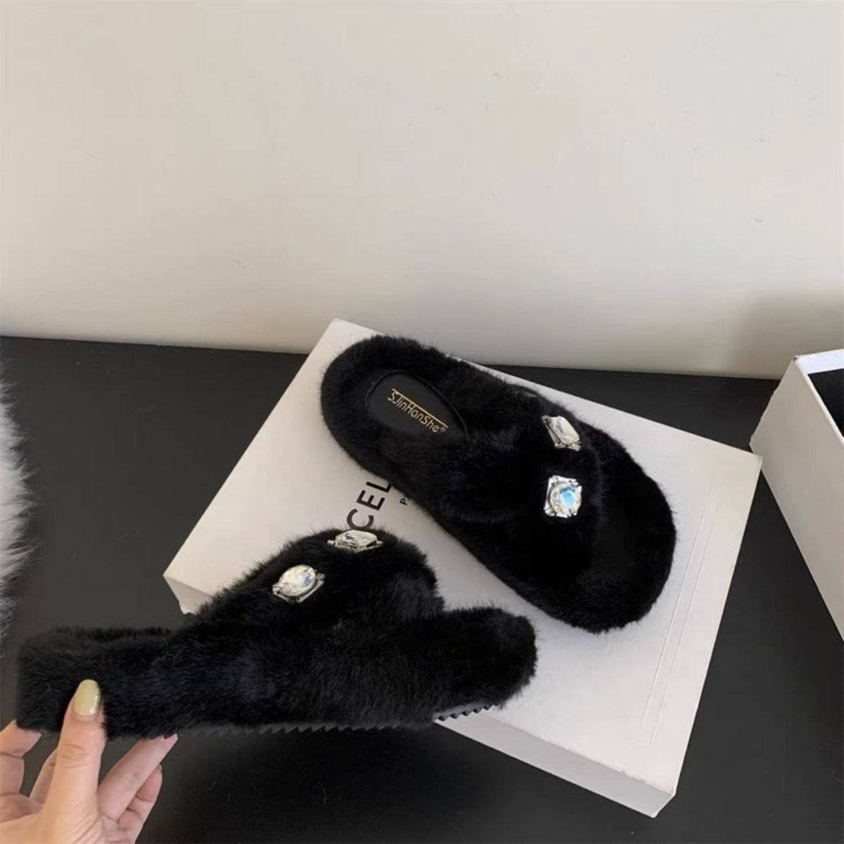 Crisscross Rhinestone Slippers