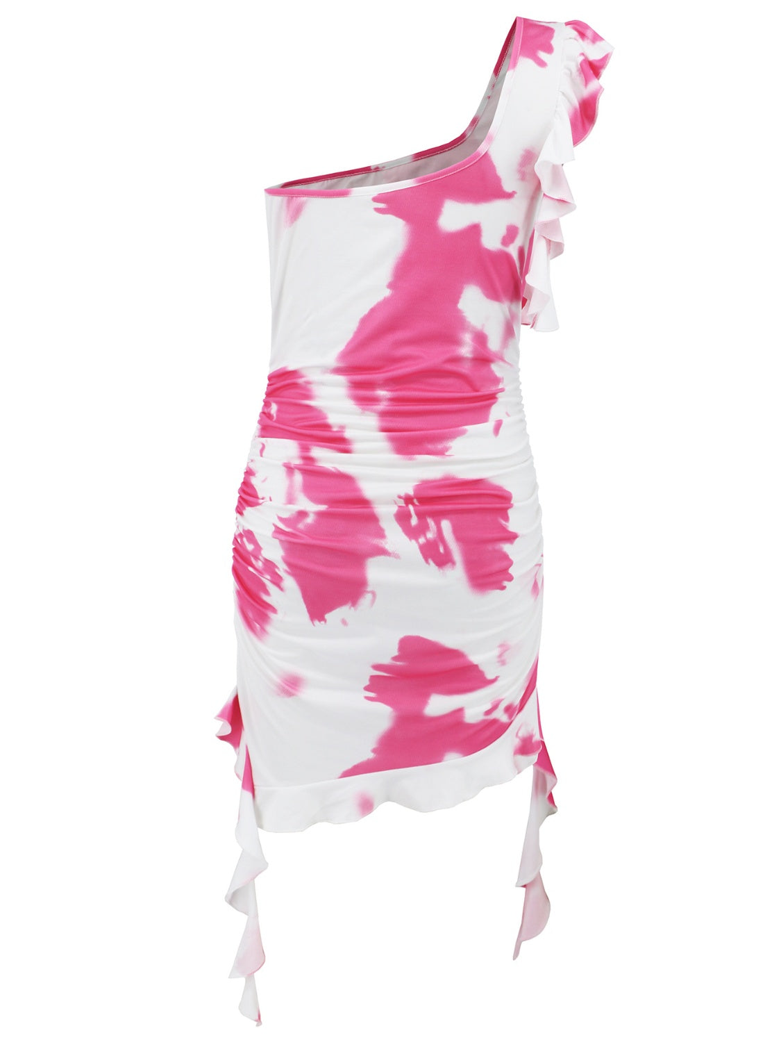 Ruffled Tie-Dye One Shoulder Dress