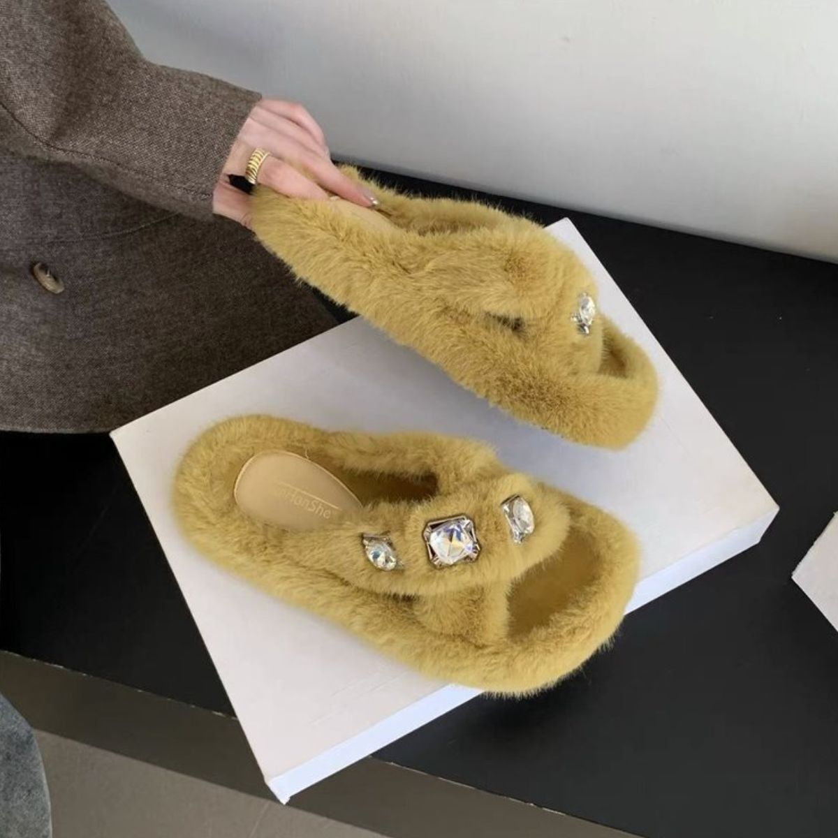 Crisscross Rhinestone Slippers