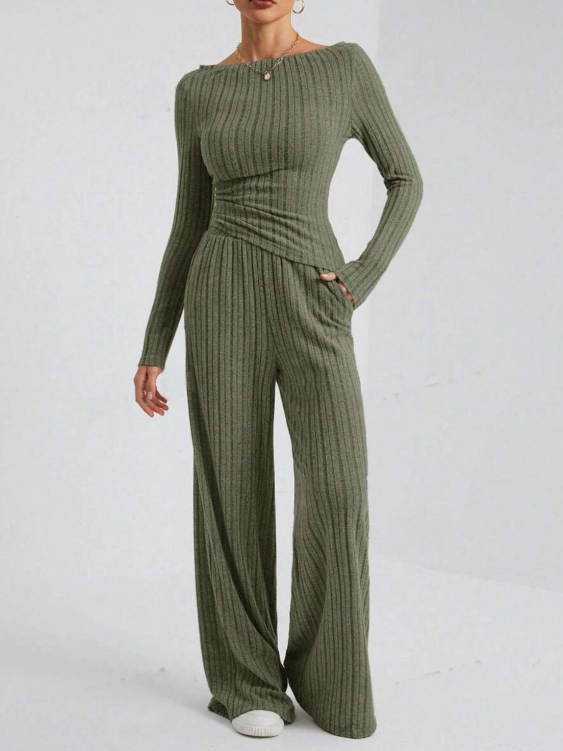 Ribbed Off-Shoulder Set