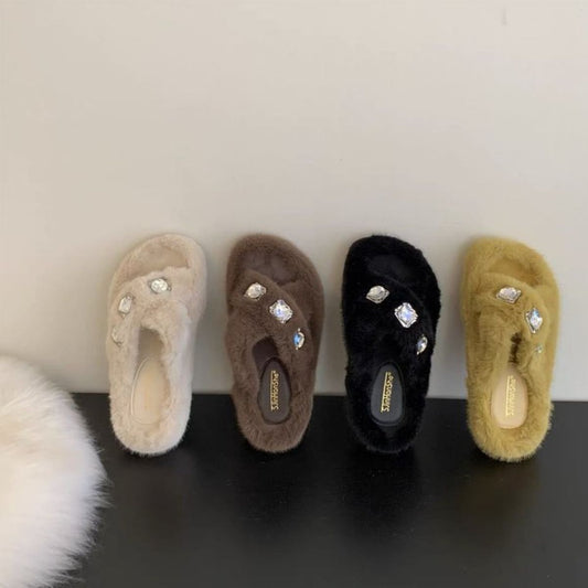 Crisscross Rhinestone Slippers