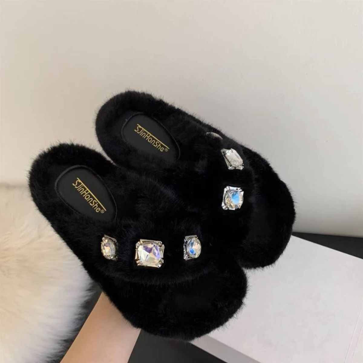 Crisscross Rhinestone Slippers