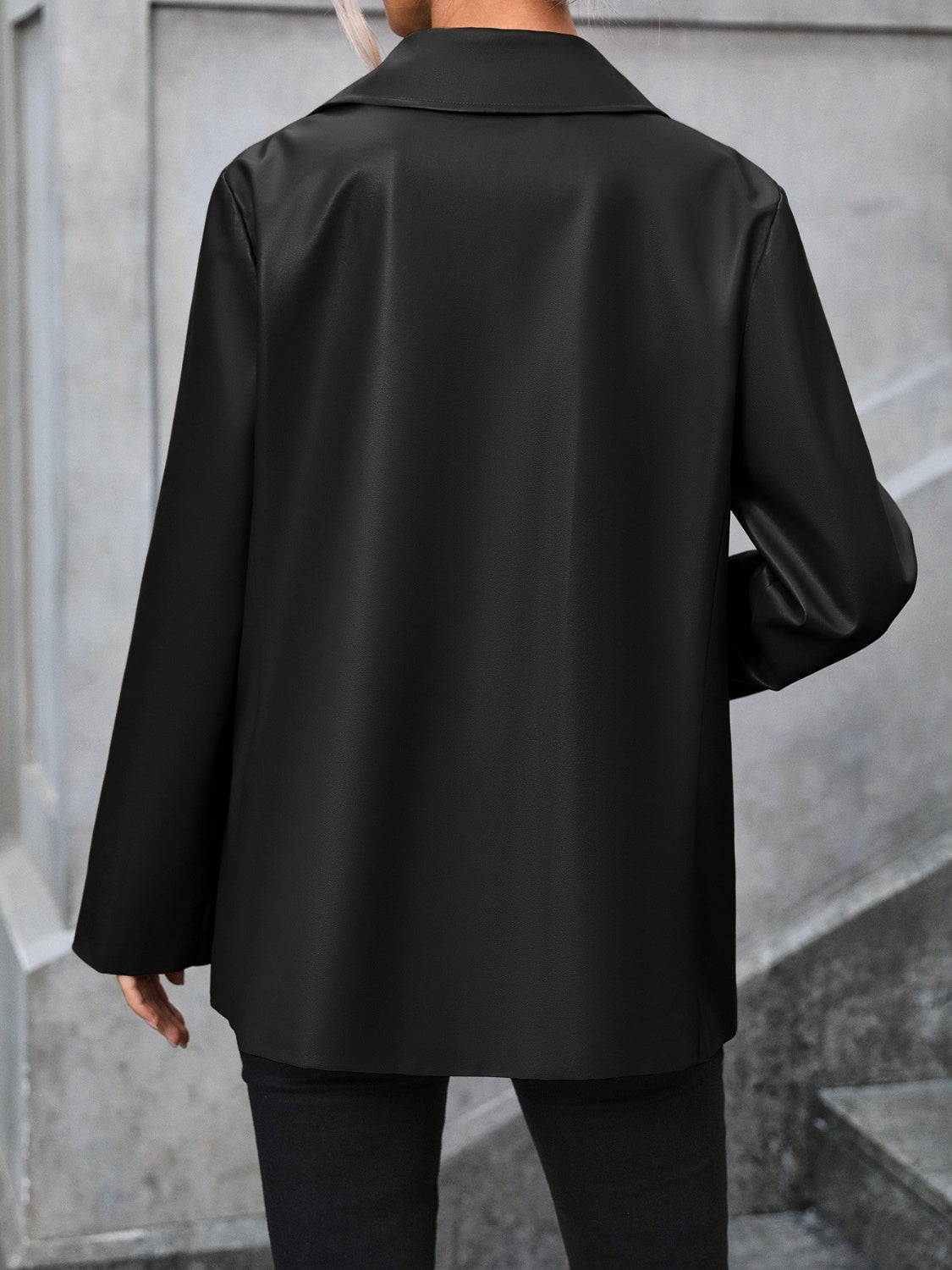 Faux Leather Collared Neck Blazer