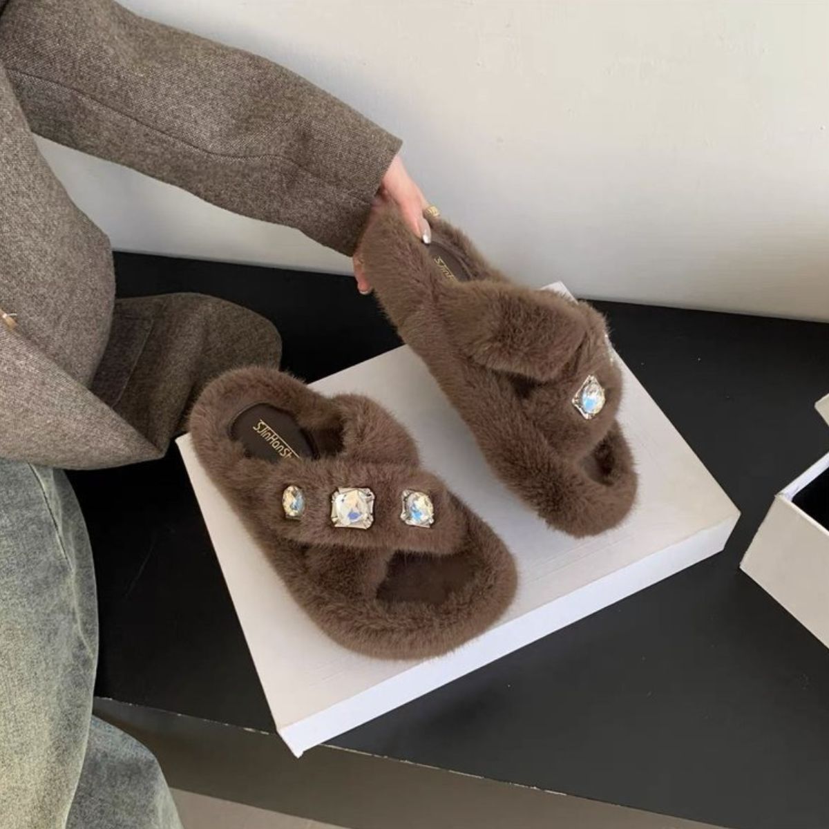 Crisscross Rhinestone Slippers
