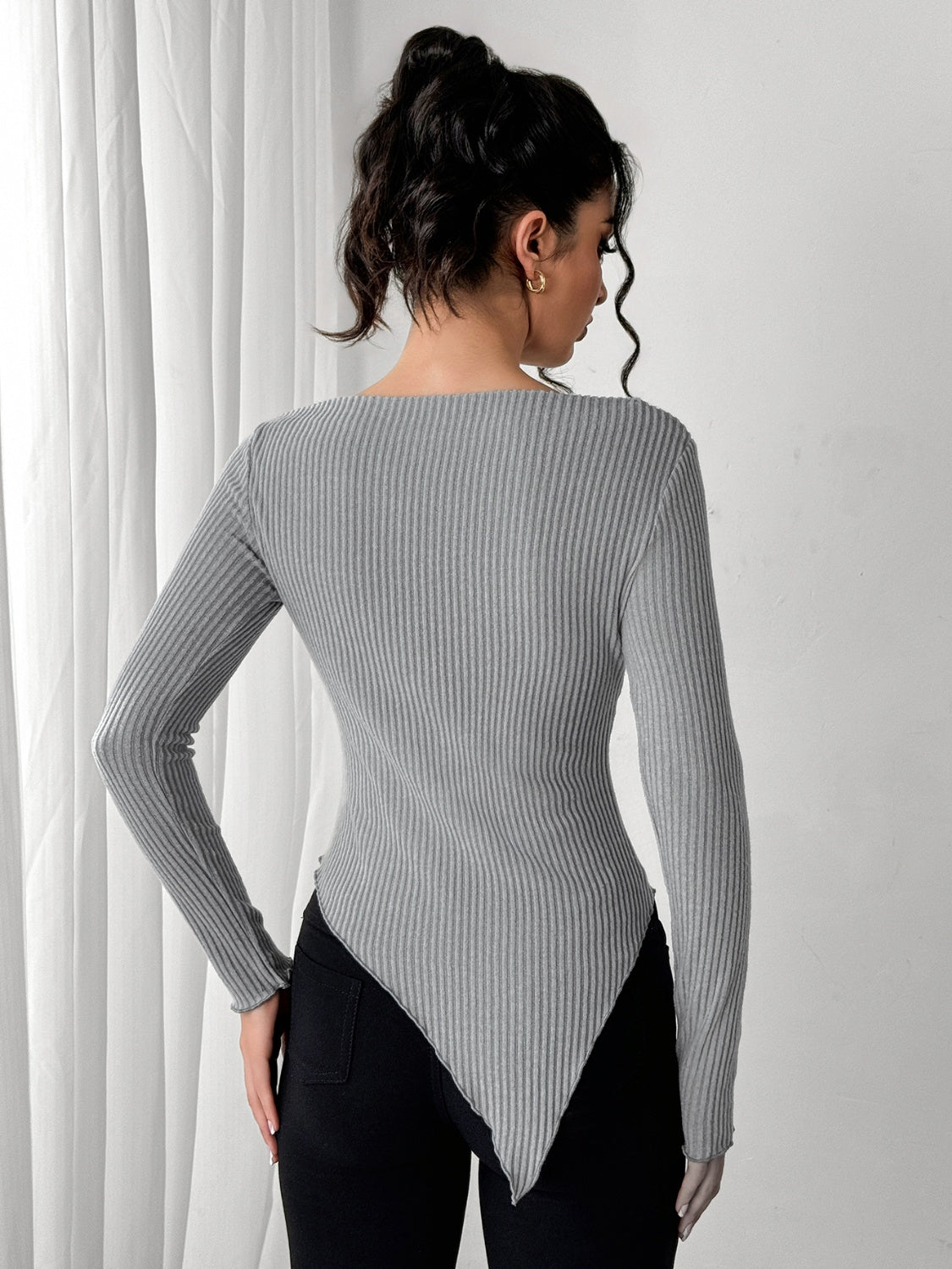 Asymmetric Hem Long Sleeve Top