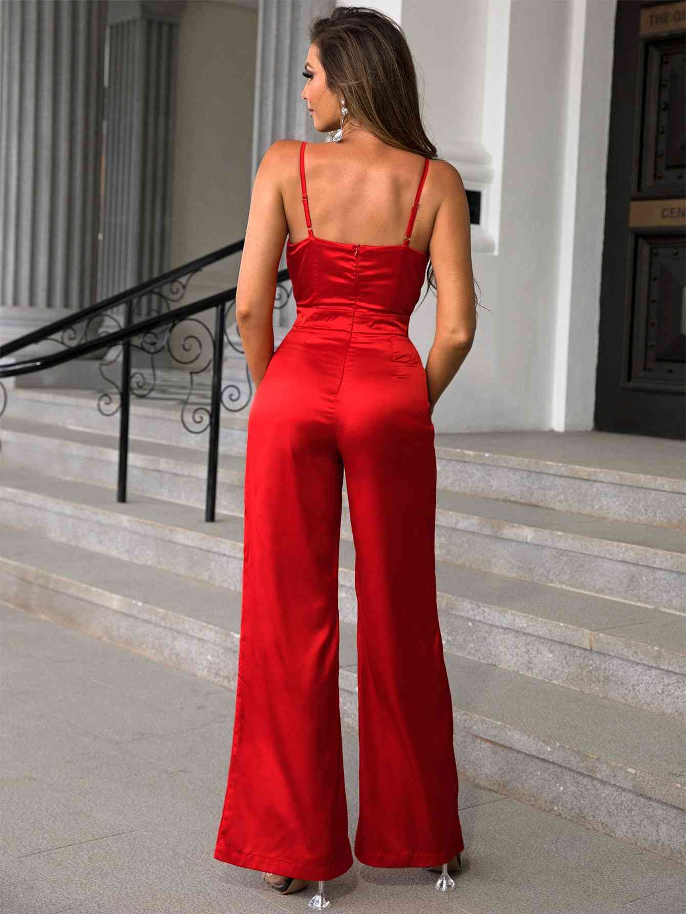 Red Wide Leg Jumpsuit