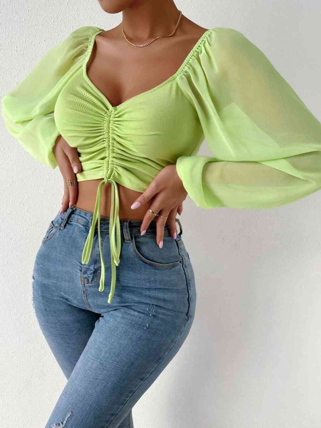 Drawstring Sweetheart Cropped Top