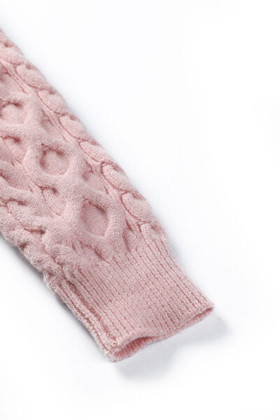 Pink Cable-Knit Off-Shoulder Sweater