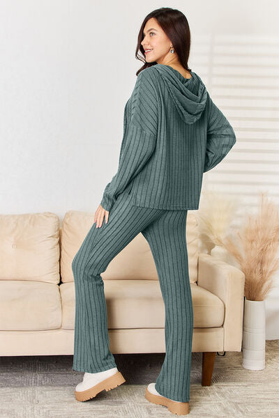 Ribbed Hoodie and Pants Set