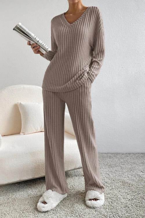 Ribbed V-Neck Cozy Set