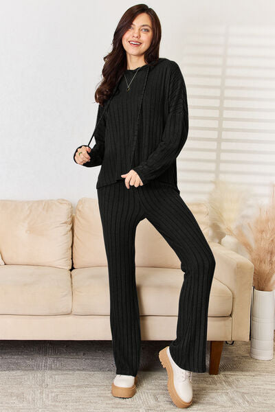 Ribbed Hoodie and Pants Set