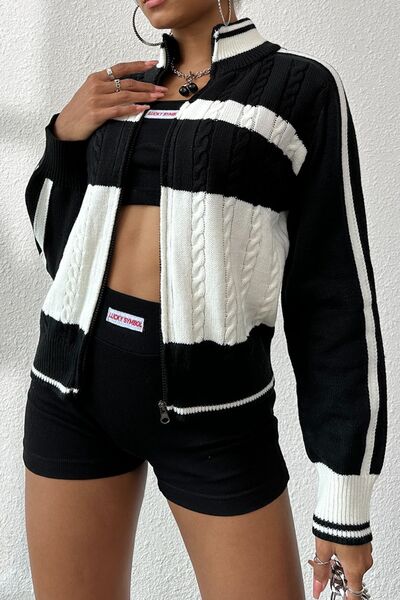 Cable-Knit Color Block Jacket