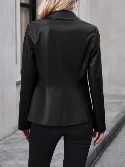 Buttoned Faux Leather Blazer