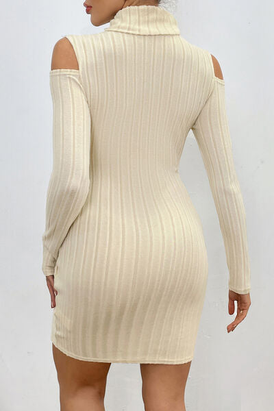 Ribbed Turtleneck Cold Shoulder Dress