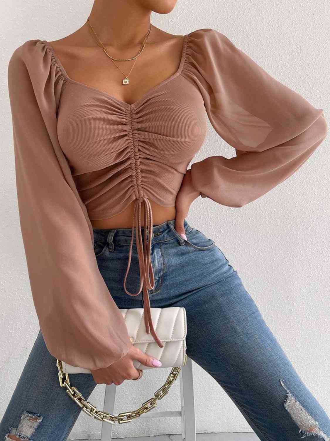Drawstring Sweetheart Cropped Top