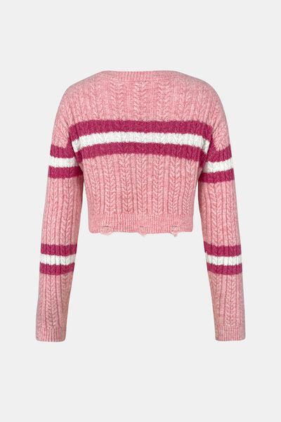 Cable-Knit Striped Sweater