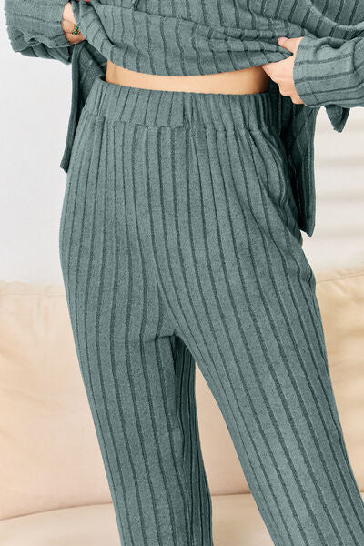 Ribbed Hoodie and Pants Set