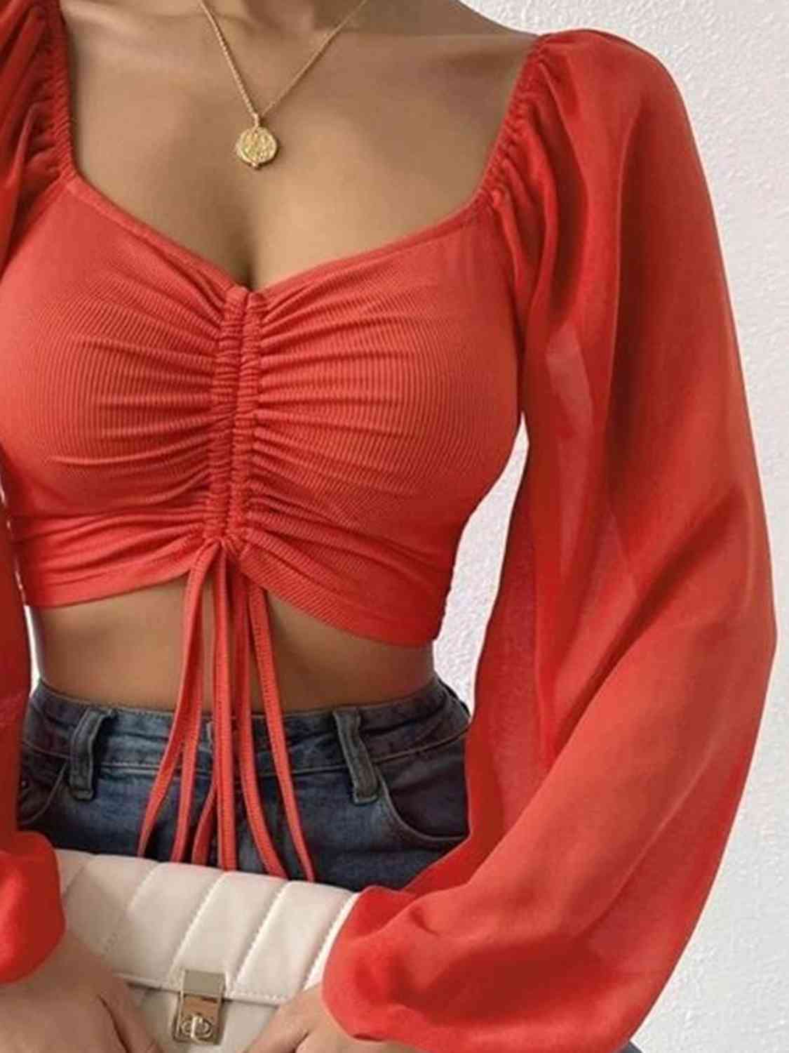Drawstring Sweetheart Cropped Top