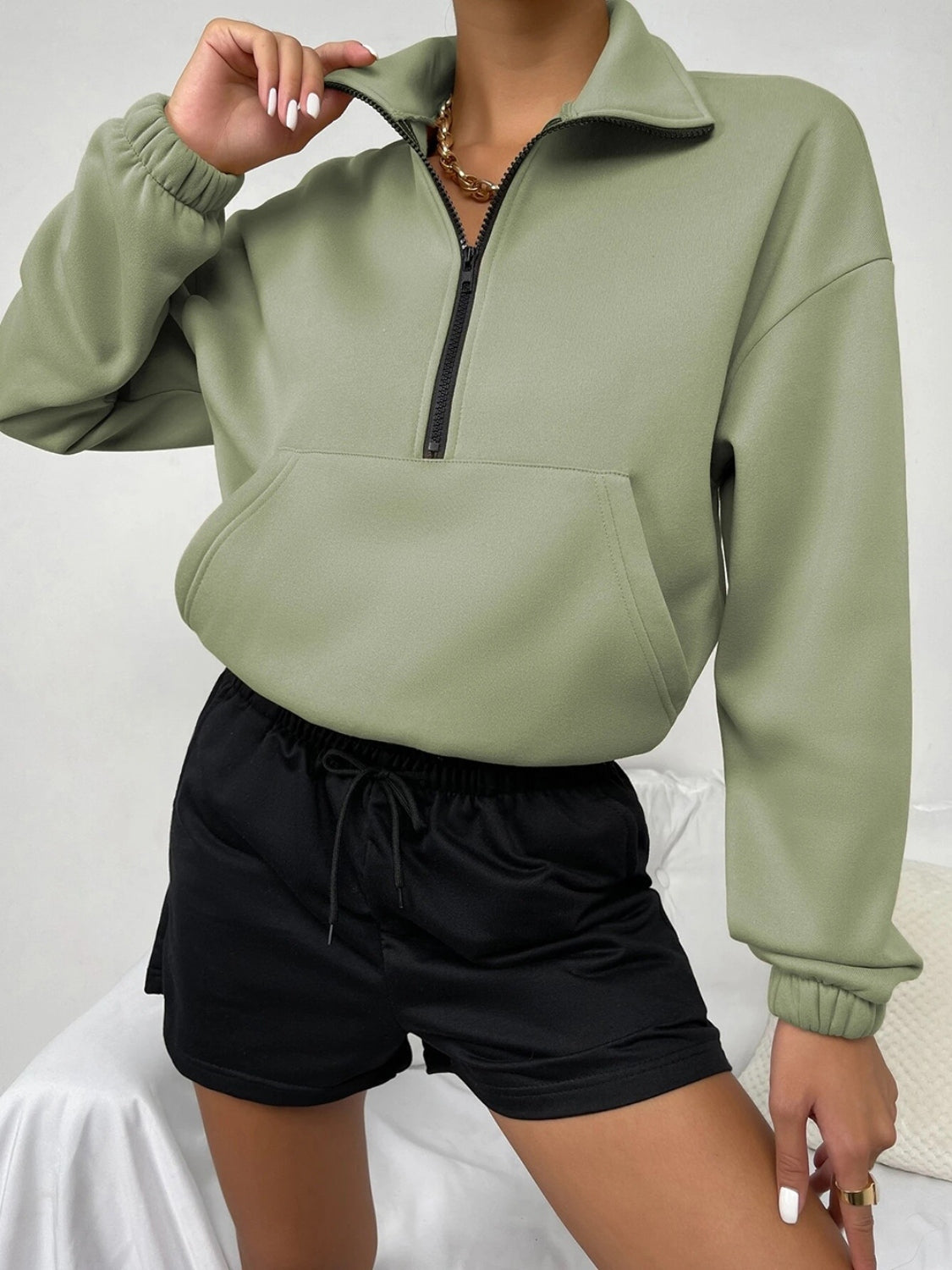 Half-Zip Collared Sweatshirt