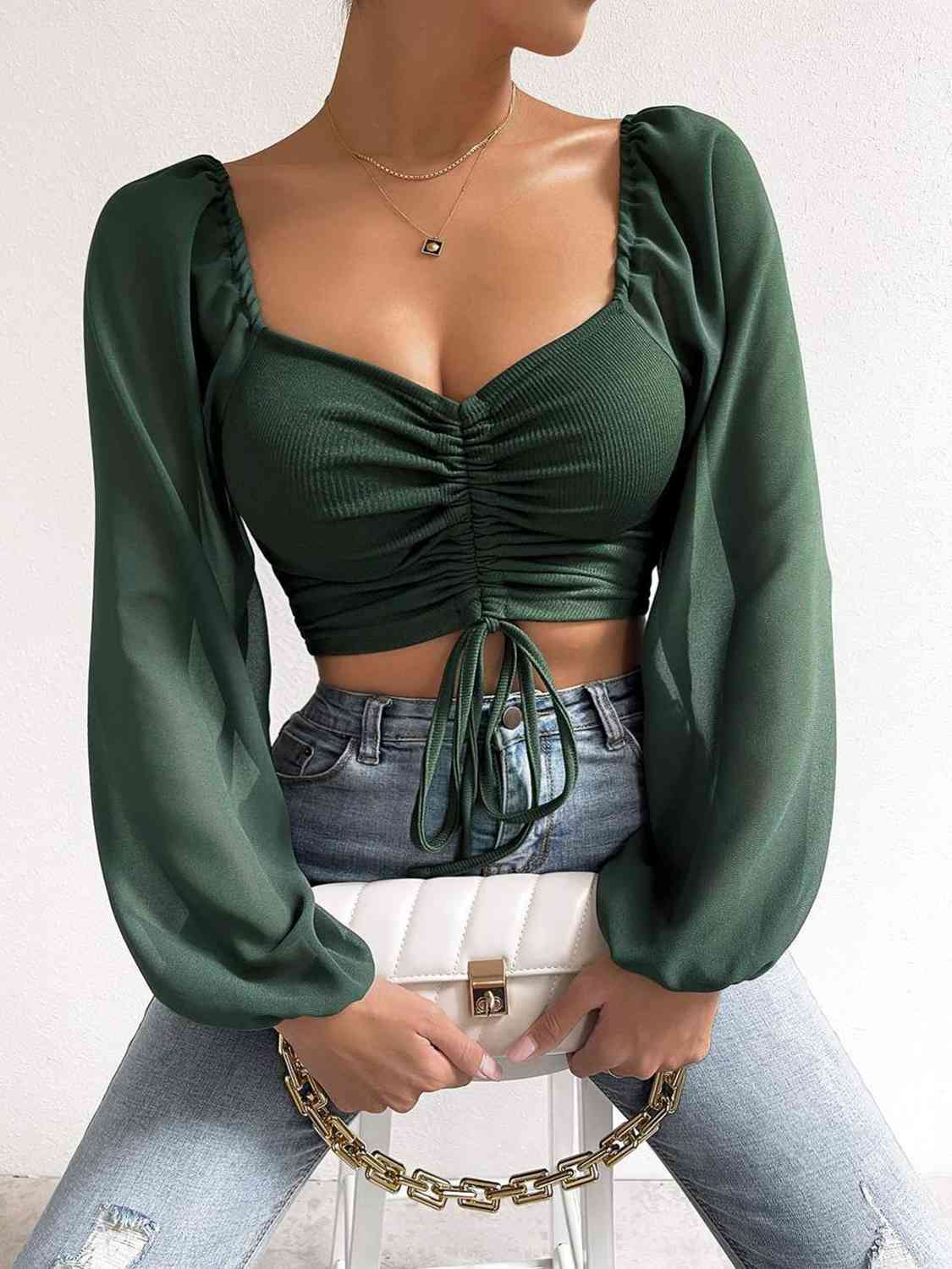Drawstring Sweetheart Cropped Top