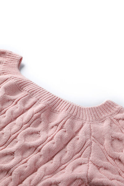Pink Cable-Knit Off-Shoulder Sweater