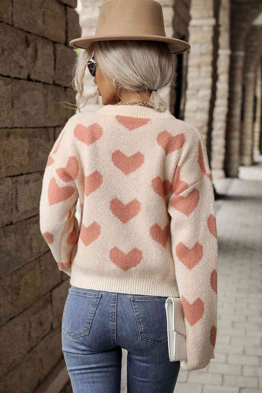 Pink Hearts Dropped Shoulder Sweater