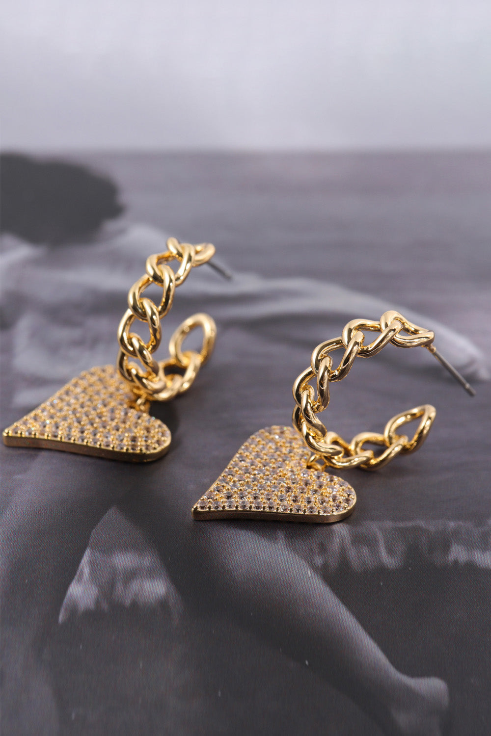 Heart C-Hoop Drop Earrings