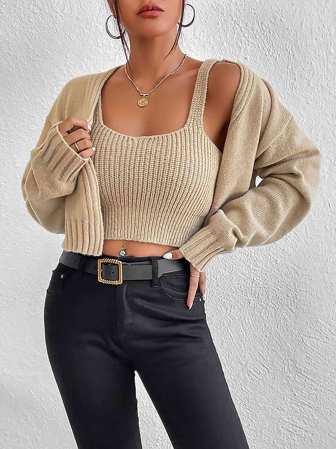 Knit Sweater Cami and Cardigan Set