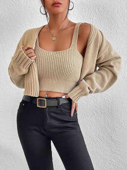 Knit Sweater Cami and Cardigan Set
