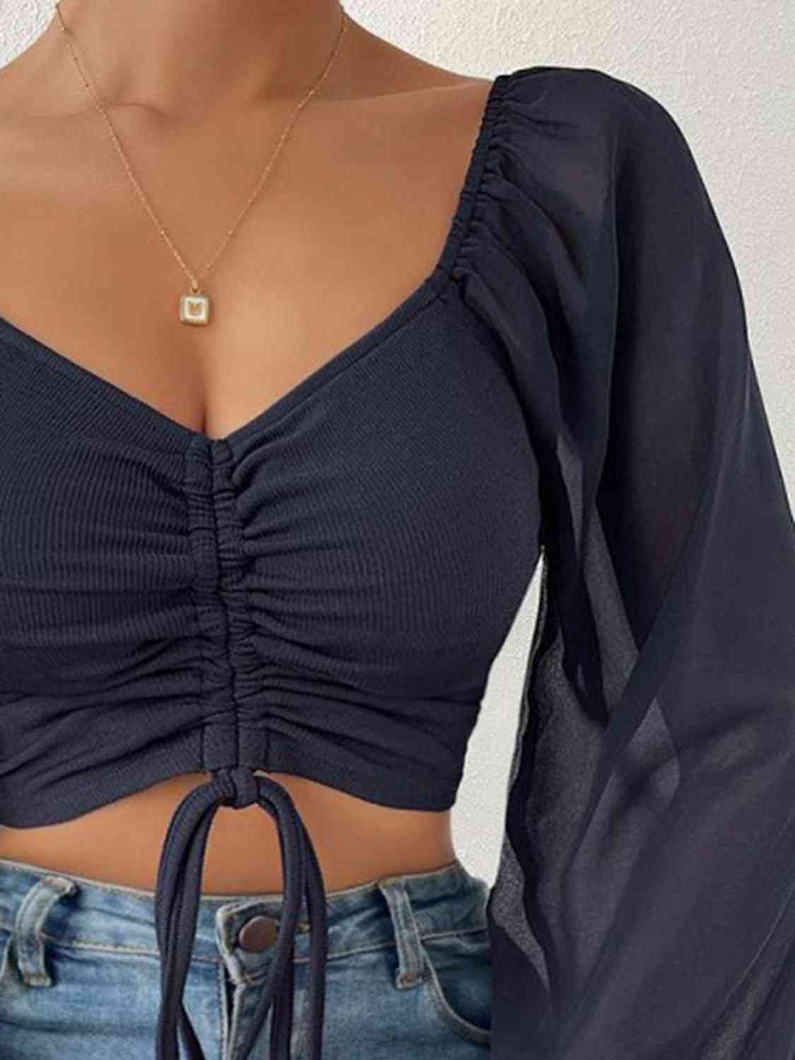 Drawstring Sweetheart Cropped Top