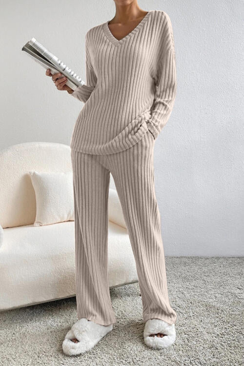 Ribbed V-Neck Cozy Set