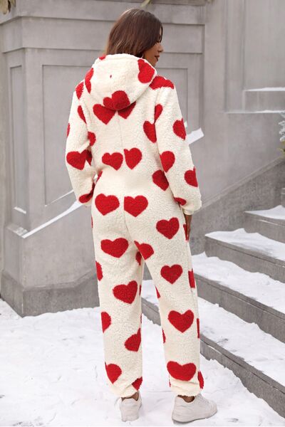 Fuzzy Hearts Zip-Up Onesie