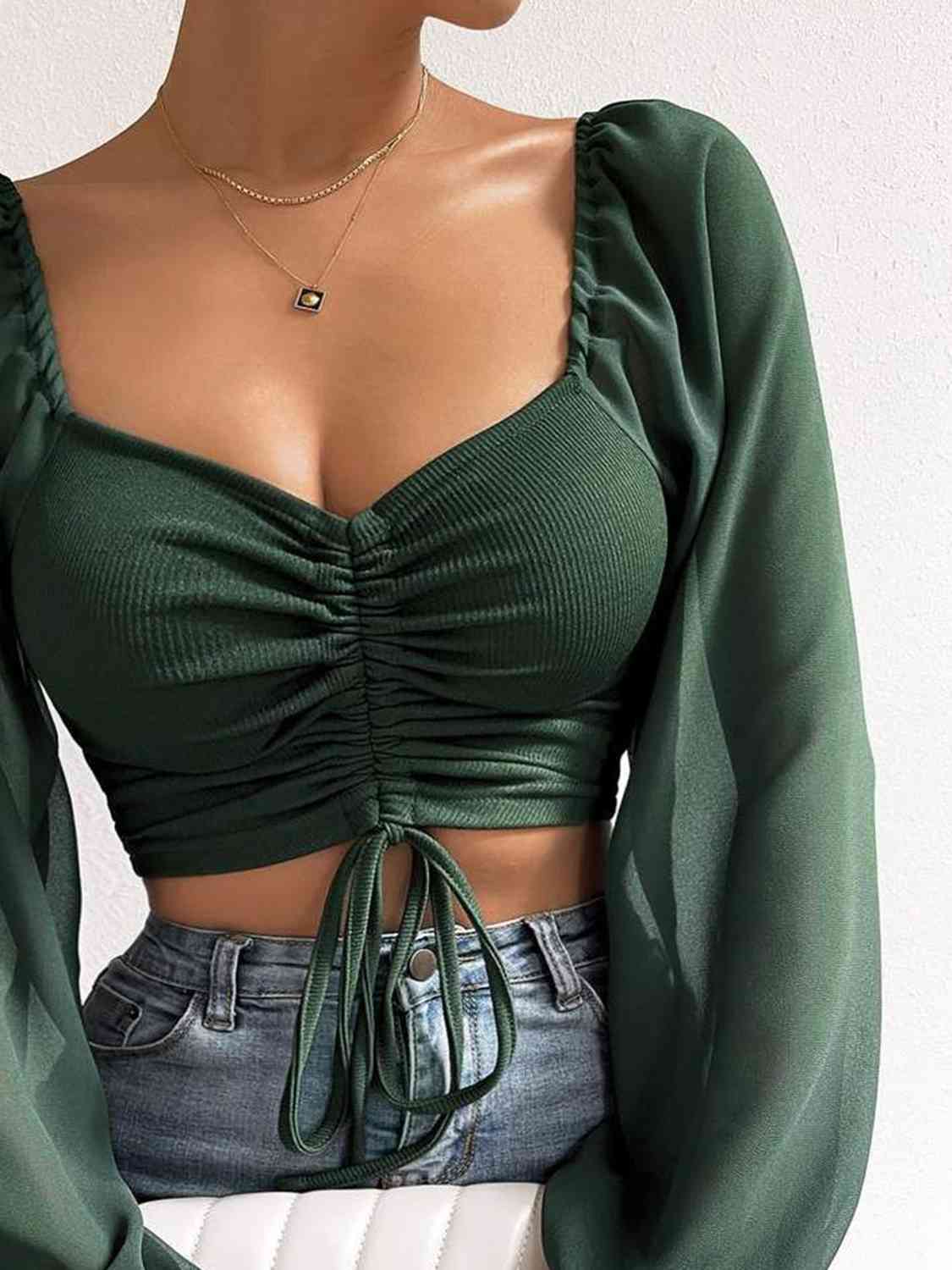 Drawstring Sweetheart Cropped Top