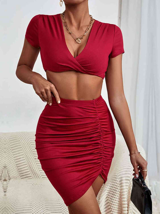 Twisted Ruched Top and Skirt Set