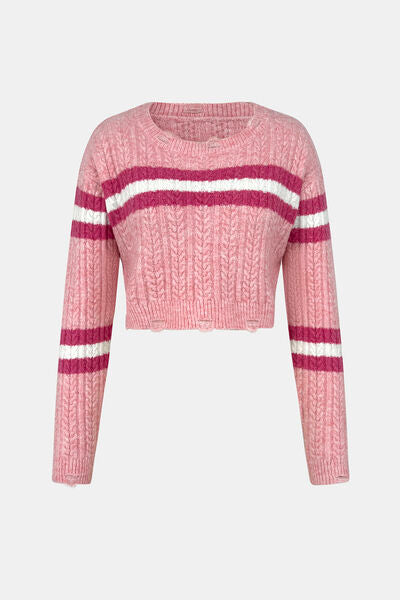 Cable-Knit Striped Sweater