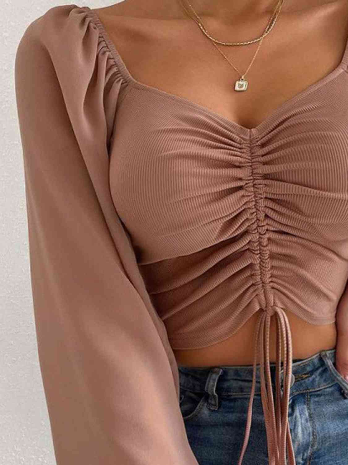 Drawstring Sweetheart Cropped Top