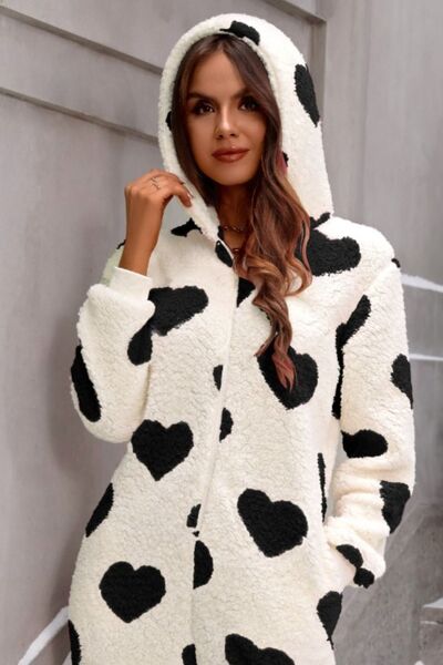 Fuzzy Hearts Zip-Up Onesie