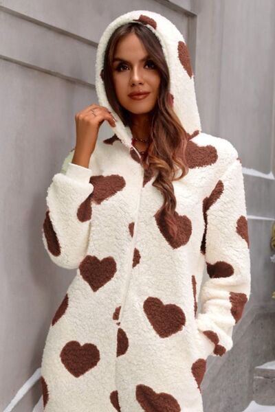 Fuzzy Hearts Zip-Up Onesie