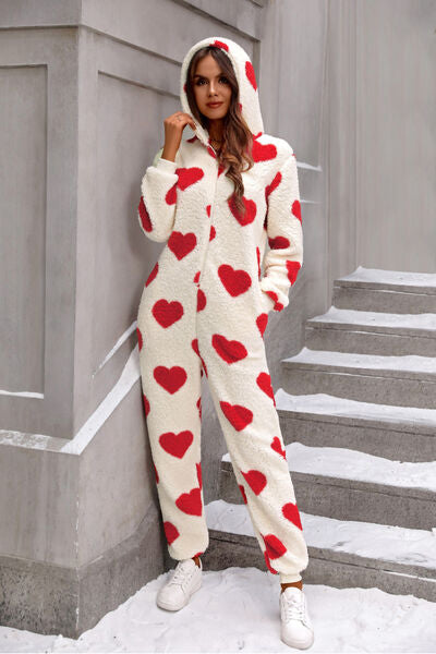 Fuzzy Hearts Zip-Up Onesie