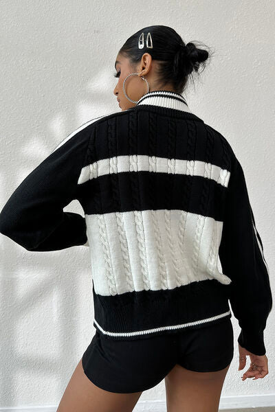Cable-Knit Color Block Jacket