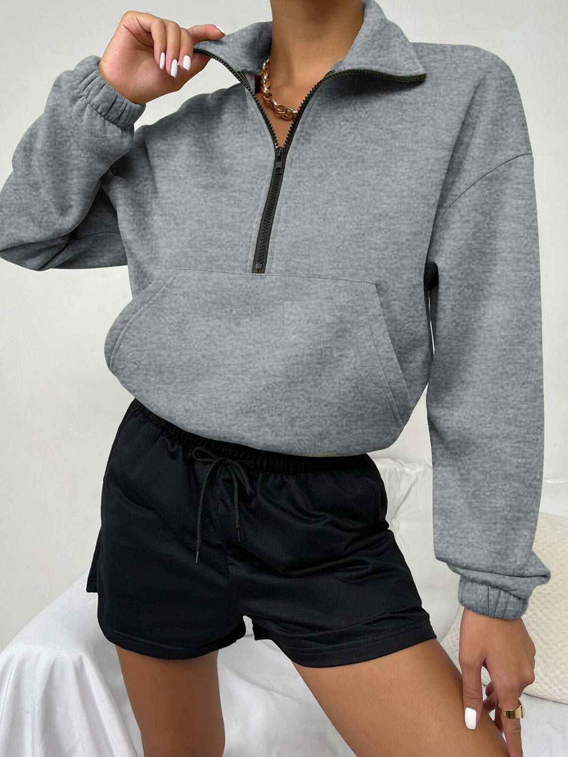 Half-Zip Collared Sweatshirt