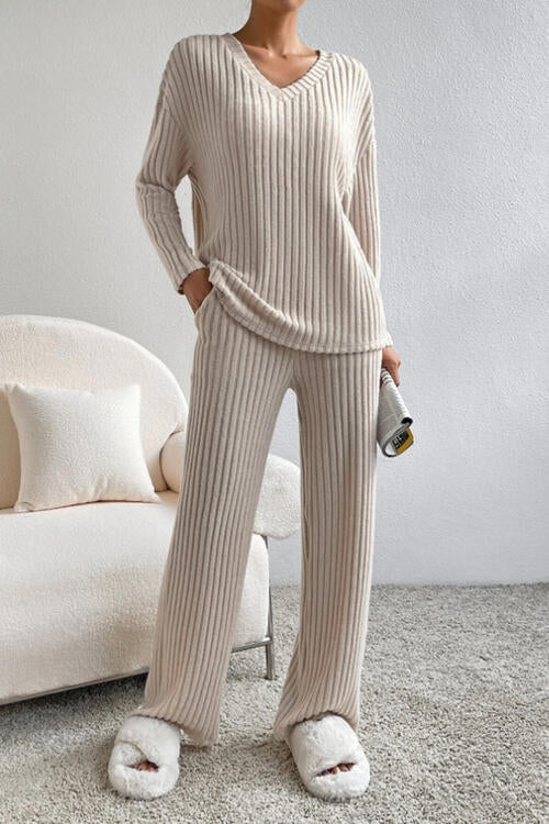 Ribbed V-Neck Cozy Set