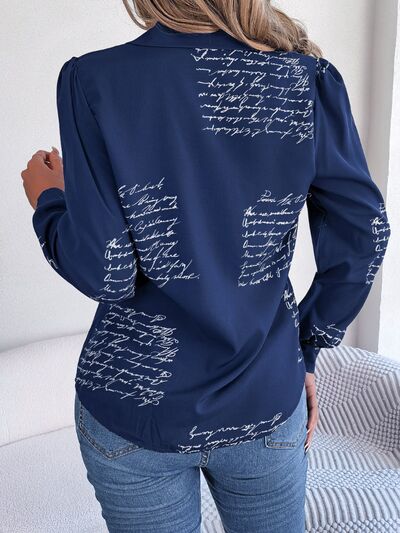 Letter Printed Button Up Blouse