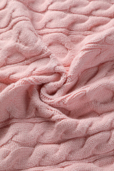 Pink Cable-Knit Off-Shoulder Sweater
