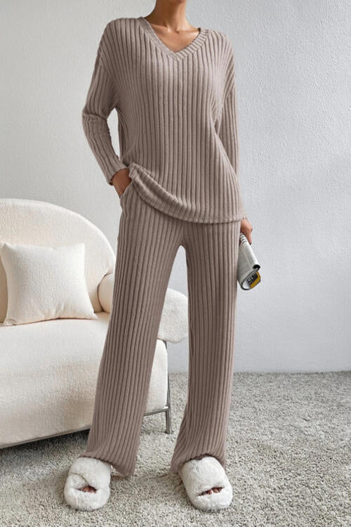 Ribbed V-Neck Cozy Set