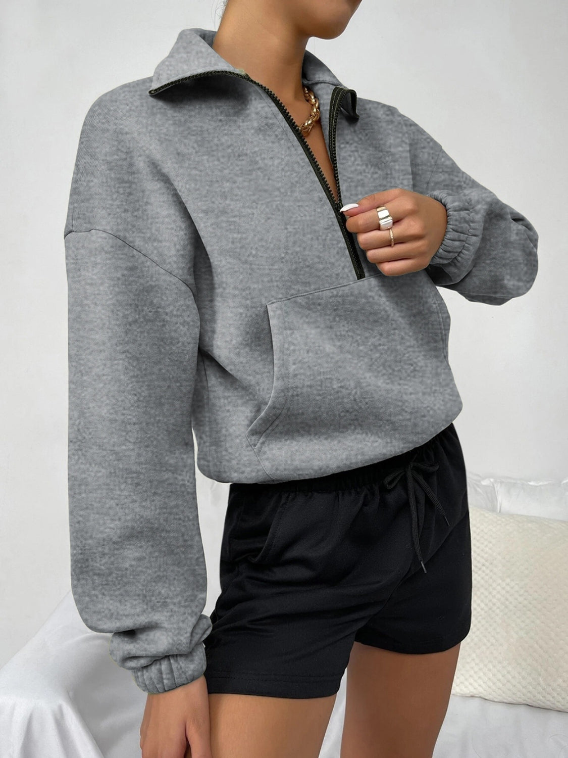 Half-Zip Collared Sweatshirt
