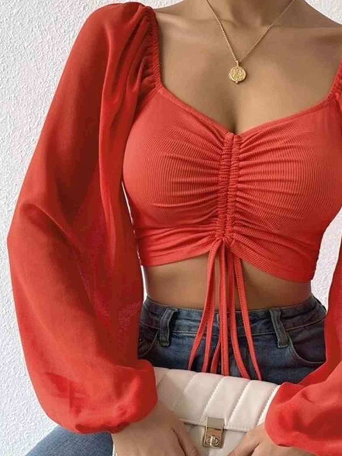 Drawstring Sweetheart Cropped Top