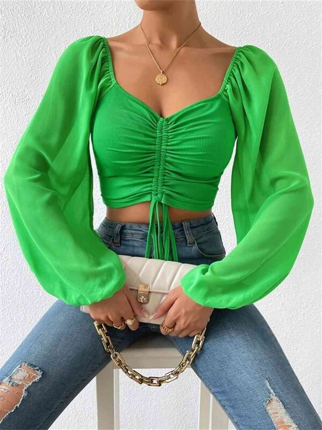Drawstring Sweetheart Cropped Top