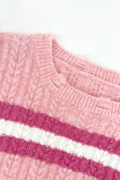 Cable-Knit Striped Sweater