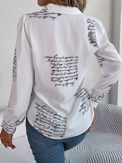 Letter Printed Button Up Blouse